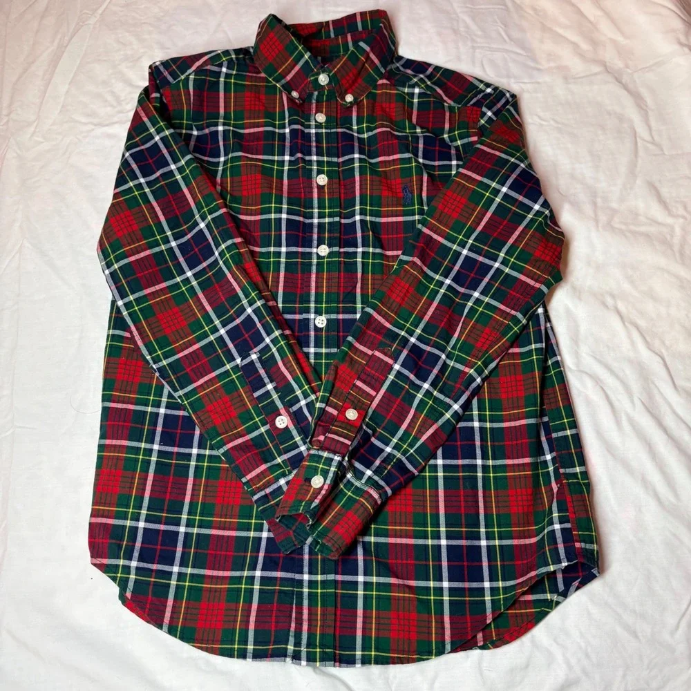 Ralph Lauren Kids Plaid Button Down Shirts Lot of 3 Natural Stretch Size M 10-12
